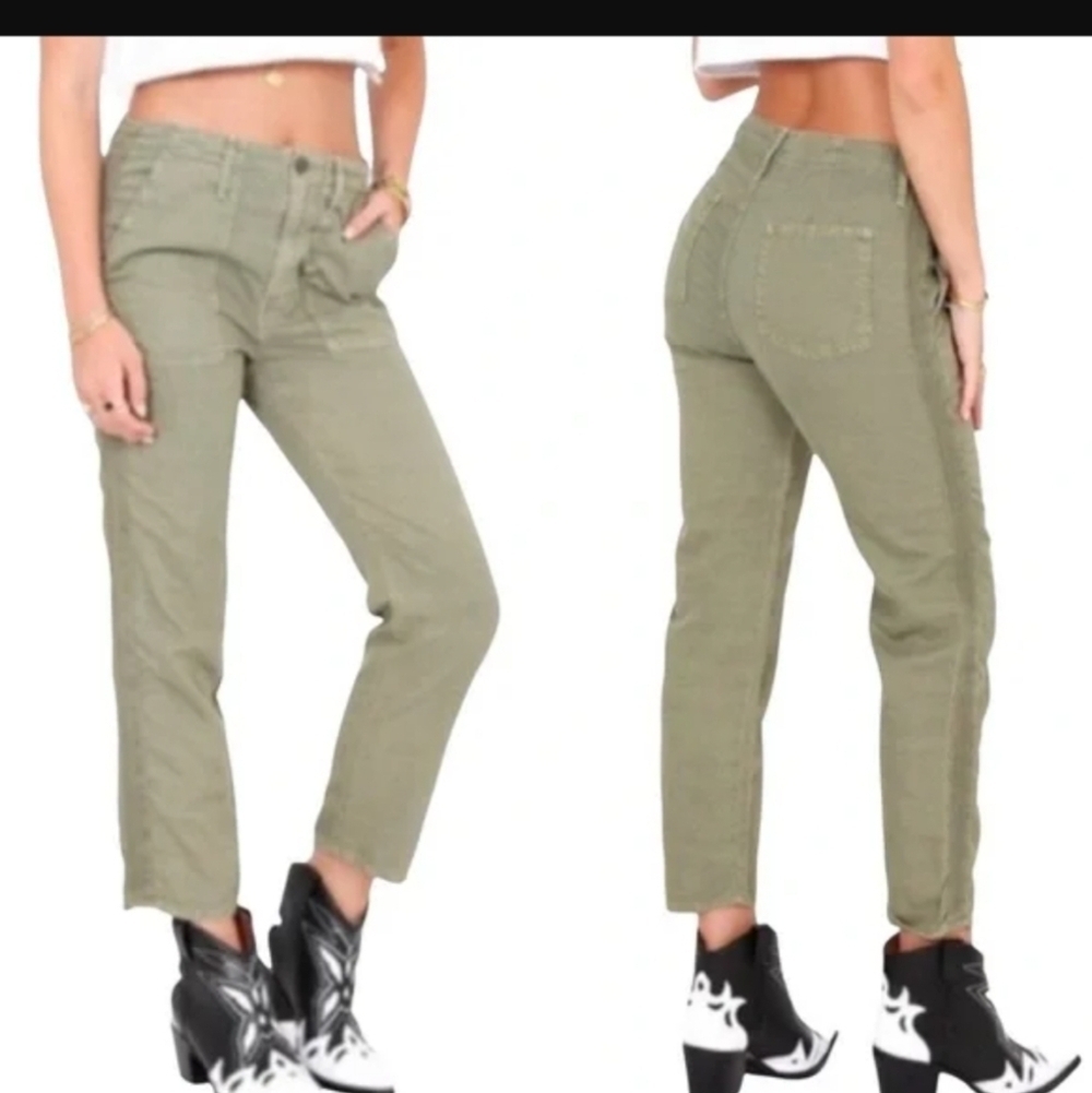 MOTHER The Shaker Chop Crop Army Green Distressed